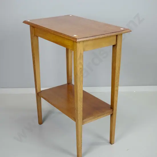 oak 2-tier side table with tapered square legs H-650 W-620 D-380
