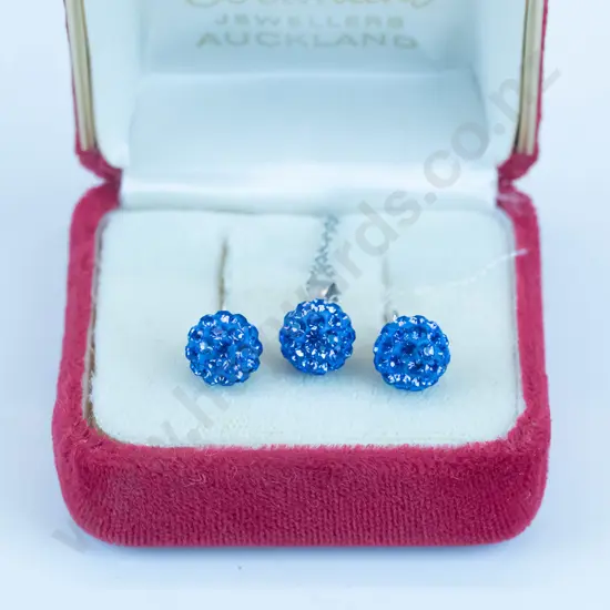 blue stone necklace & earing set stampeed 925