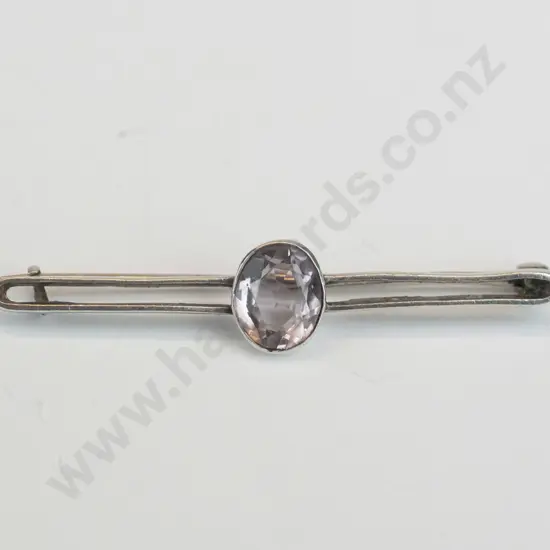 sterling silver bar brooch with pale oval purple stone