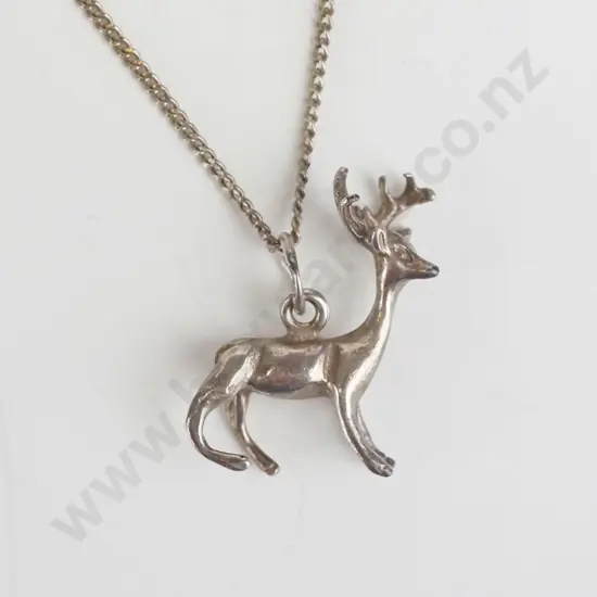 silver deer necklace stamped 925