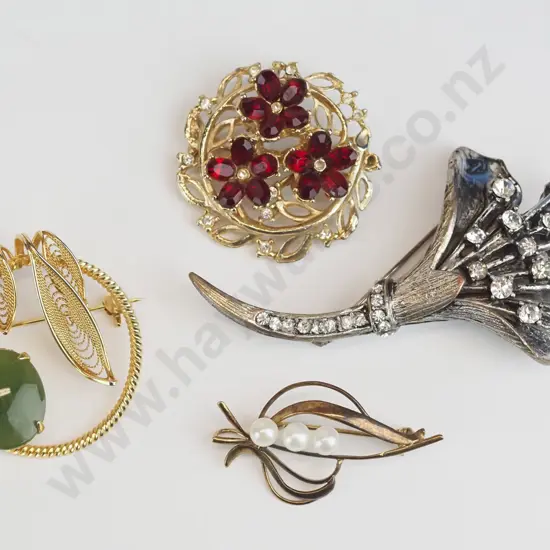 4 costume brooches