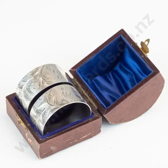 pair of silver napkin rings boxed stamped sterling