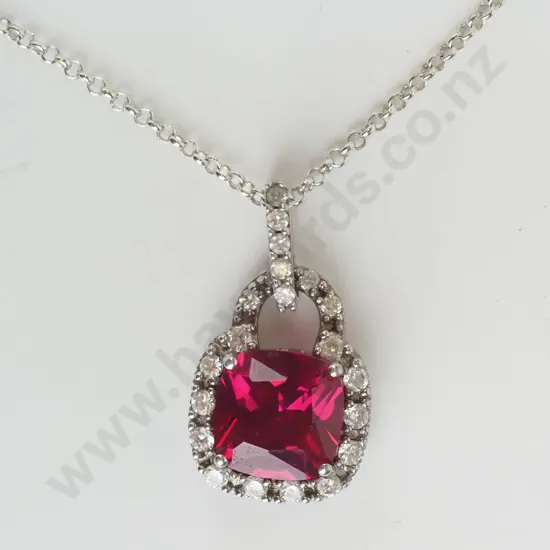 silver red stone necklace stamped 925
