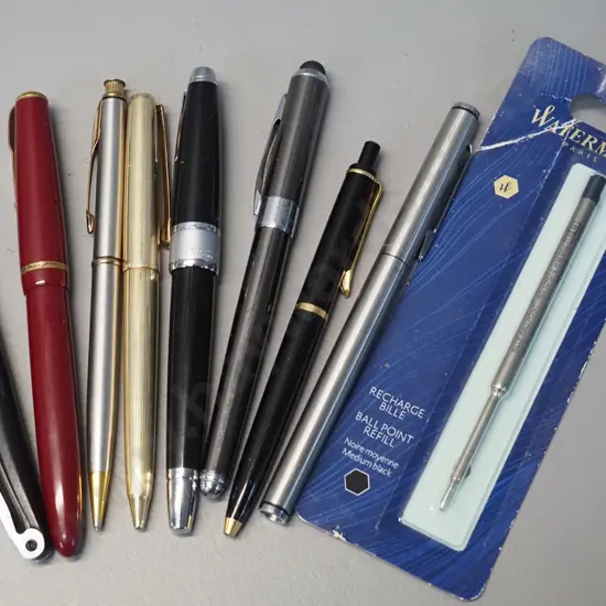 assorted ballpoint and fountain pens - Pelikan, Parker, Cross etc. and a Watermans refill