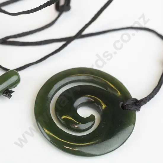 greenstone necklace on leather strand