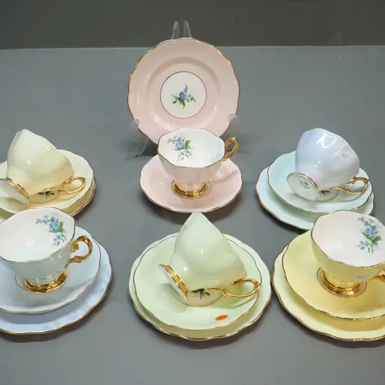 set of 6 Royal Albert Forget-Me-Not trios in different pastel colours