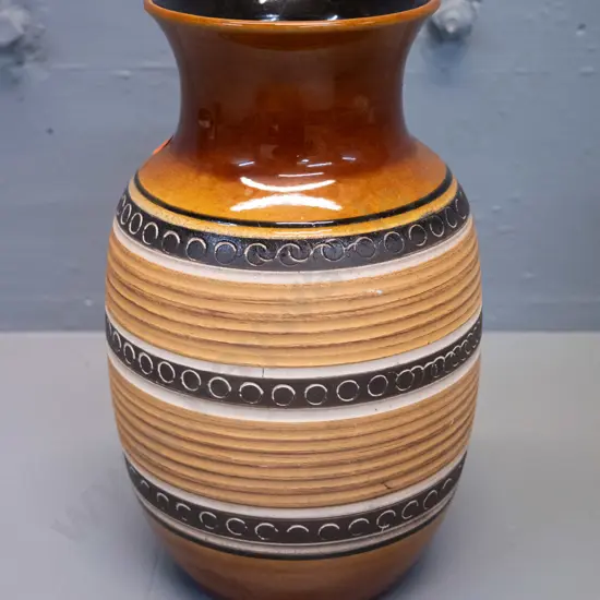 German pottery vase - glazed with incised matte bands H-260 D-160