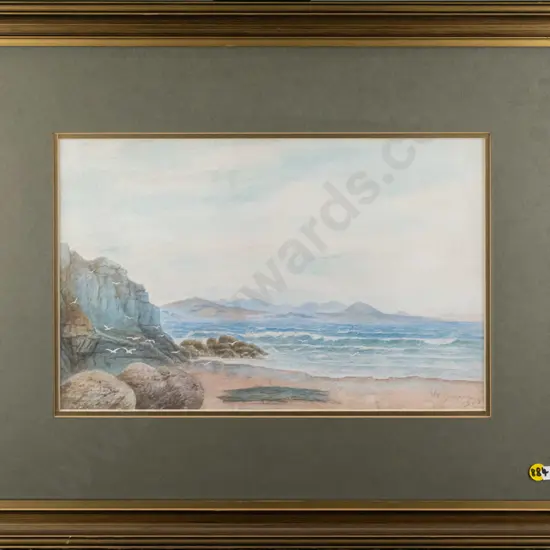 W Smail? 1908 - framed watercolour - coastal scene H-220 W-350