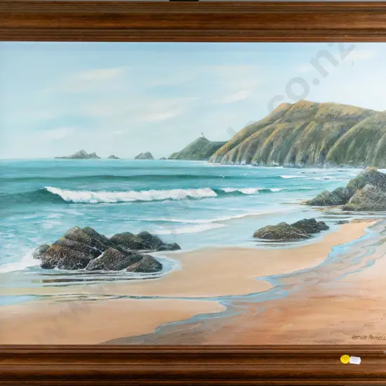 Heather Maxwell - framed oil - coastal scene H-450 W-600