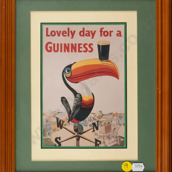framed Guiness advertising print H-165 W-110