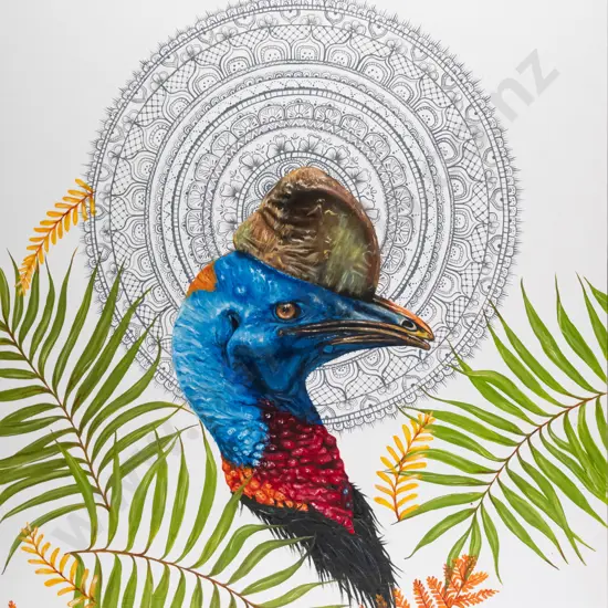 Leanne Cantwell 2015 - acrylic on board - Cassowary Mandala H-610 W-450