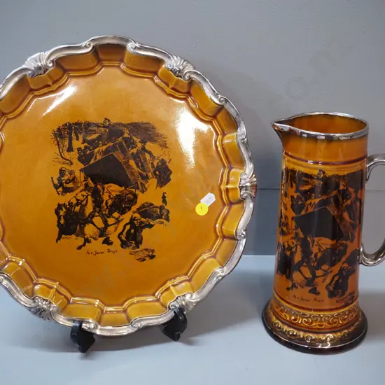 Ridgways Vista Ware large plate and jug - Coaching Days "In a Snow Drift" pattern - plate D-320