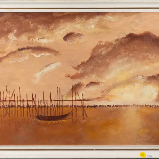 framed oil - canoe scene H-290 W-390