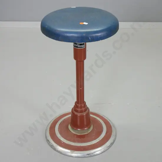 vintage Sterling swivel top metal based dentist / task stool with blue vinyl top - some chips to finish H530 Base D340