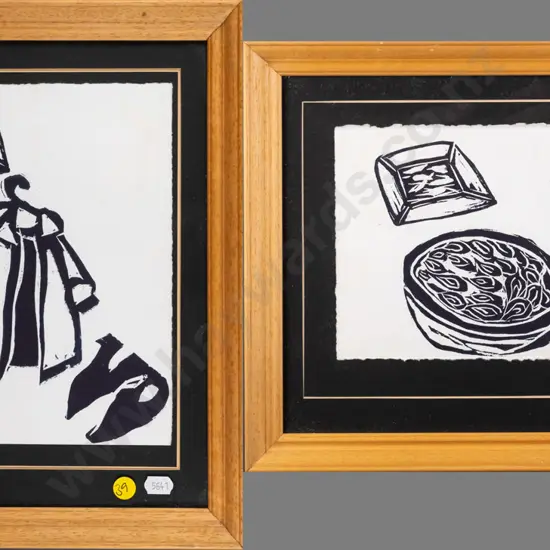 2x Lisa Beech - framed screen prints - household items Largest H-220 W-170