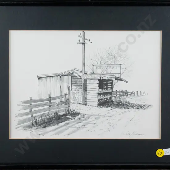 framed John Husband print - fruit stall H-180 W-270