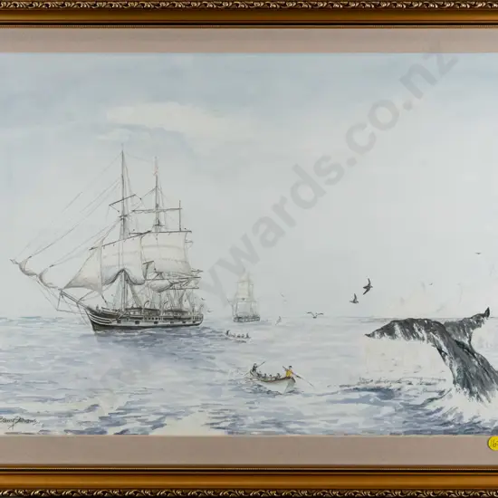 Barry Stevens - framed watercolour "Pack Ice Chase" H-380 W-540