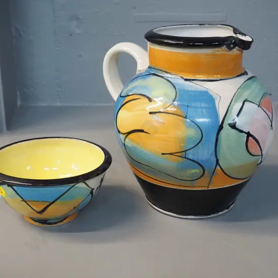 Andrew van der Putten NZ studio pottery jug H-210 and small bowl D-130
