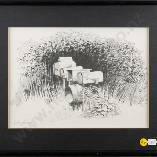 framed John Husband print - letter boxes H-185 W-26