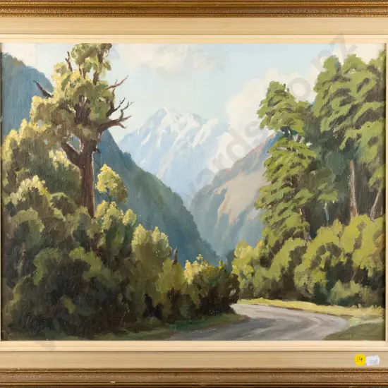 EB Lattey - framed oil - Mt Tutoko from Milford Road H-360 W-460