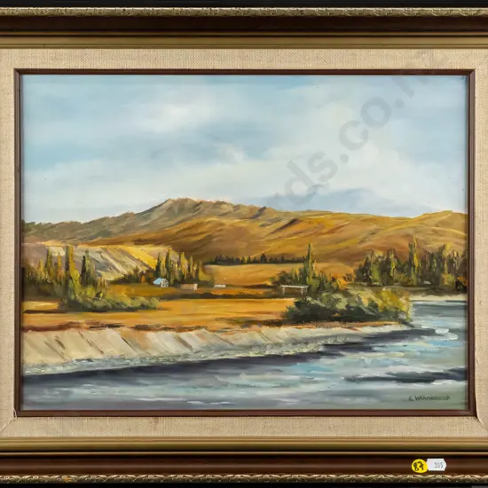 E Weatherhead 1985  framed oil - Hawea River H-300 W-390