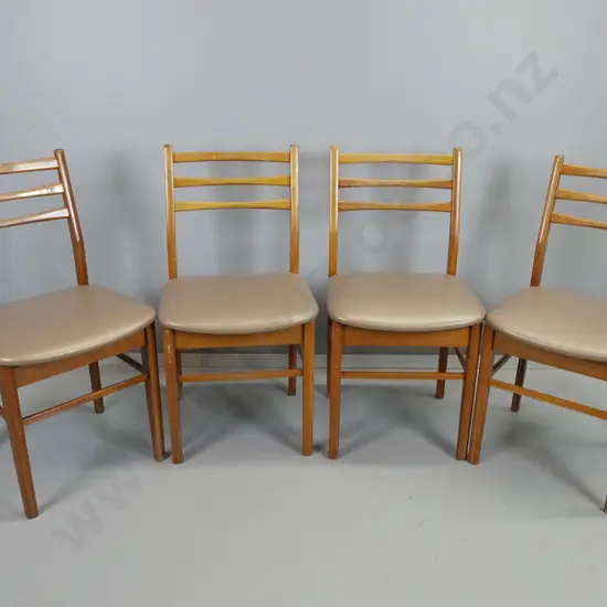 set of 4 retro mahogany ladderback dining chairs with vinyl upholstered seats H-820 W-440 D-450