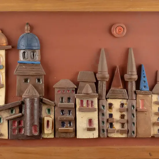 Harold Tyrie - framed pottery building scene - Urbino, Italy H-290 W-430