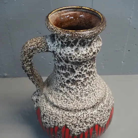 large German pottery handled vase - textured glaze with orange band H-420 W-280