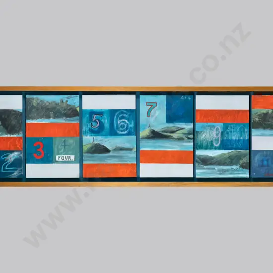 Blair Kennedy 2000 - framed oil (6 panels) - Otago Harbour scenes H-300 W-1240