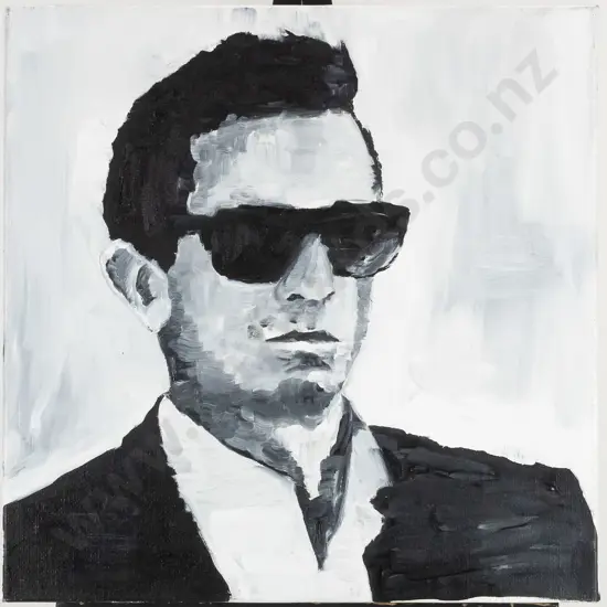 P Wheeler 05- boxed oil on canvas - man with sunglasses H-530 W-530