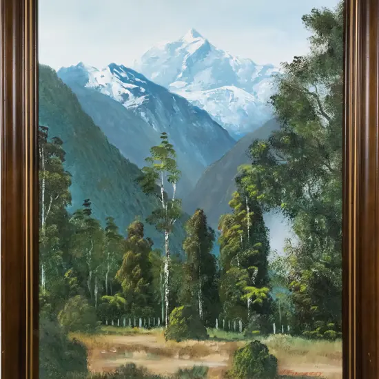 M Finnerty - framed oil on board - "Mount Tasman" H-700 W-540