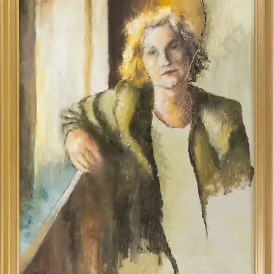 illegible signature - framed oil - female portrait H-780 W-480