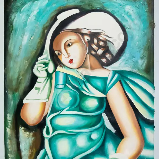 illegible signature - unframed oil on canvas - female portrait H-630 W-530