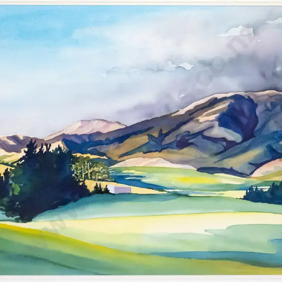 illegible signature - framed watercolour - landscape  H-380 W-560