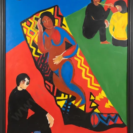 Shona Rapira Davis 1990 - framed oil - people H-180 W-840