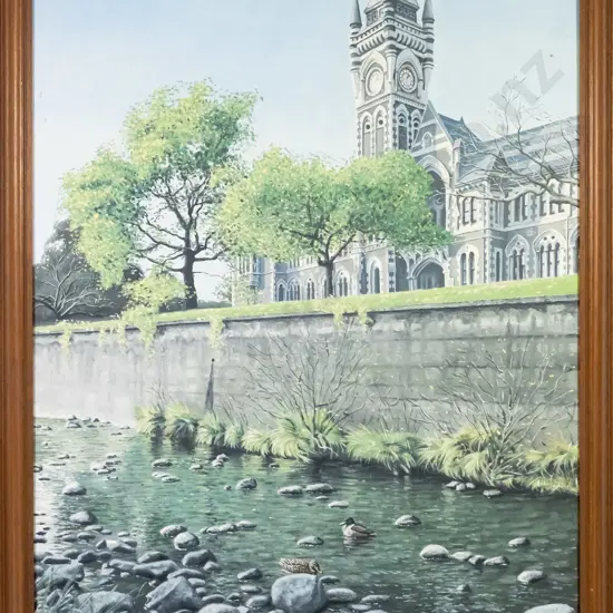 Geoff Williams 90 - framed oil - Otago University Clock Tower- H-880 W-660