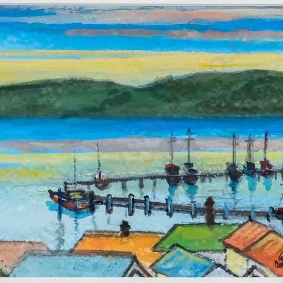 Betty Pilkington - framed watercolour "Early Morning Careys Bay" H-125 W-235