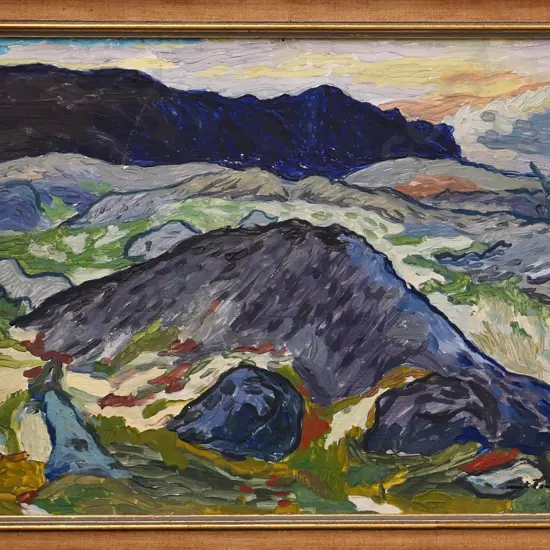 illegible signature '71 -framed oil - mountain scene H-280 W-400