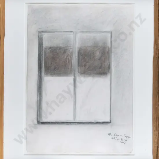 Ralph Hotere  March 1978 Madrid -framed pencil- "Window in Spain" H-310 W-230