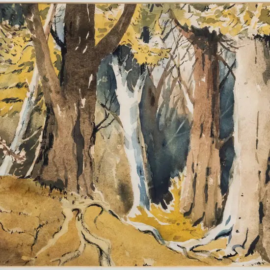 Ruth Duval-Smith - framed watercolour - "The Edge of the Forest" H-235 W-355