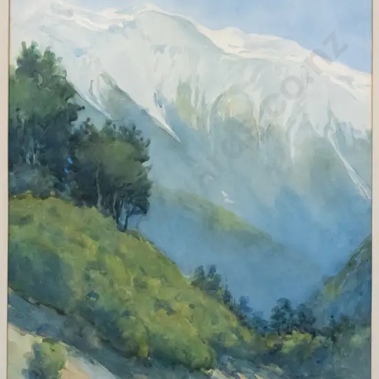 E Baird Friberg - framed watercolour- mountain scene H-440 W-290