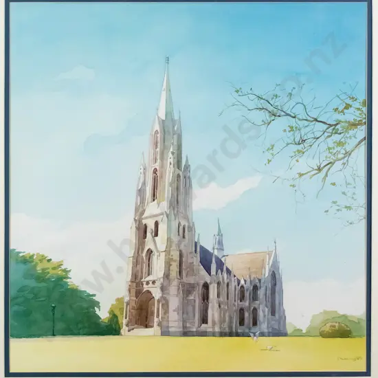 Ping Wang 95 -framed watercolour- First Church H-500 W-480