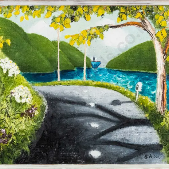 Stephen Haugh 2000-framed  oil - harbour scene H-440 W-600