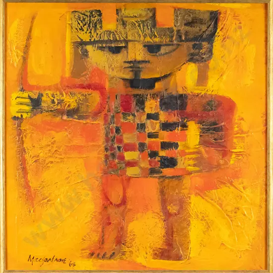 Pamela Macfarlane 1968 - framed acrylic - "Sun Child" H-280 W-280