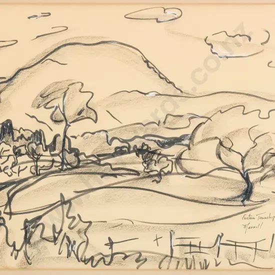 Merrill - framed ink & pastel - "Eastern townships" H-360 W-480