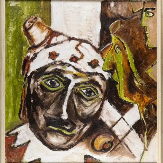 Attrib Hardwicke Knight - framed oil- clown H-400 W-360