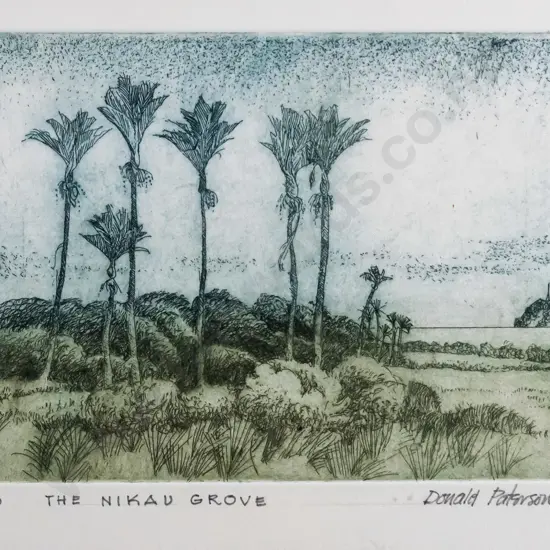 Donald Paterson - glass mounted ltd edition print 3/30 "The Nikau Grove" H-110 W-160