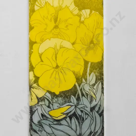 Donald Paterson - glass mounted ltd edition print 7/30 "Yellow Pansies"  H-120 W-65