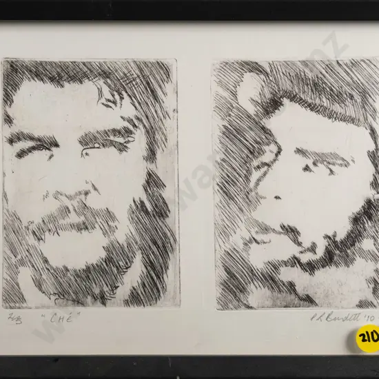 Pamela Burdett 10- framed dry point etching 2/5- "Che" H-120 W-190