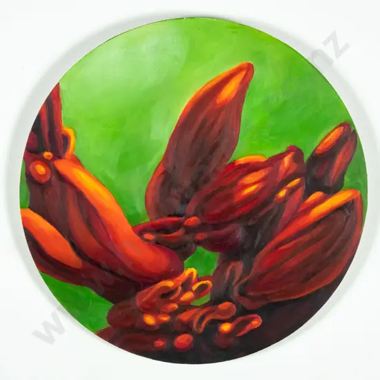 Kerry Fenton-Johns - acrylic on wooden circle -  flowers  Diam 200